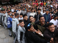 Nepali Hindu devotees pull the sacred pole locally called ''Ya:Shi,'' marking the formal start of Indra Jatra, a fair dedicated to the Hindu...