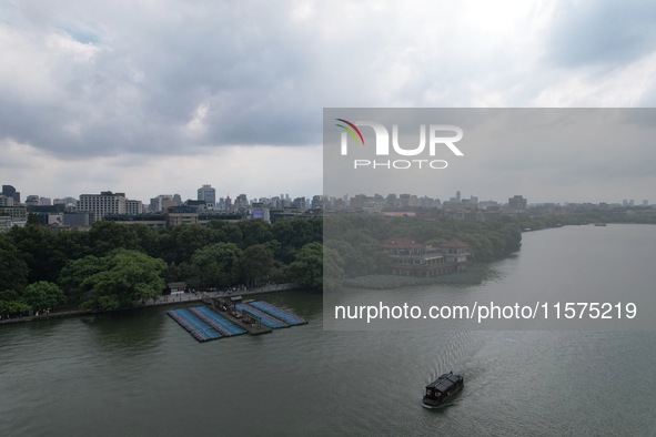 Boats are moored at the dock to prepare for Typhoon Bebinca in Hangzhou, China, on September 15, 2024. 