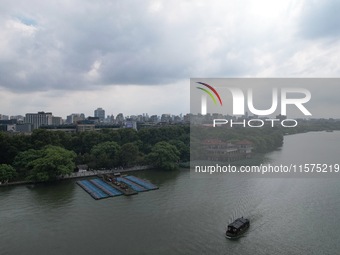 Boats are moored at the dock to prepare for Typhoon Bebinca in Hangzhou, China, on September 15, 2024. (