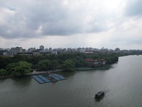 Boats are moored at the dock to prepare for Typhoon Bebinca in Hangzhou, China, on September 15, 2024. (