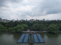 Boats are moored at the dock to prepare for Typhoon Bebinca in Hangzhou, China, on September 15, 2024. (