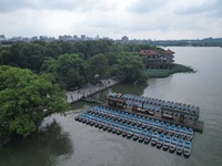 Boats are moored at the dock to prepare for Typhoon Bebinca in Hangzhou, China, on September 15, 2024. (