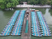 Boats are moored at the dock to prepare for Typhoon Bebinca in Hangzhou, China, on September 15, 2024. (