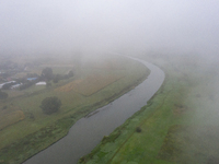 An aerial view of Vistula river near Niepolomice in Lesser Poland region as dead fish were found in the water caused most likely by water po...