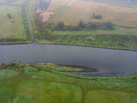 An aerial view of Vistula river near Niepolomice in Lesser Poland region as dead fish were found in the water caused most likely by water po...