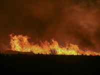 Fire crews work to put out a fire at a wood processing plant in Duzhuang village, Wan'an Town, Xinjiang County, Yuncheng City, North China's...