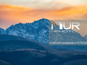 Snowy Monte Prena peak (Gran Sasso d’Italia and Monti della Laga National Park) is seen after a snowfall from Ocre (L’Aquila), Italy, on Sep...