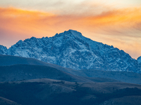 Snowy Monte Prena peak (Gran Sasso d’Italia and Monti della Laga National Park) is seen after a snowfall from Ocre (L’Aquila), Italy, on Sep...