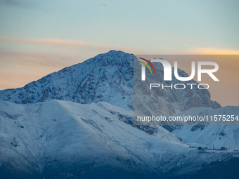 Snowy Corno Grande peak (Gran Sasso d’Italia and Monti della Laga National Park) is seen after a snowfall from Ocre (L’Aquila), Italy, on Se...