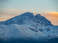 Snowy Corno Grande peak (Gran Sasso d’Italia and Monti della Laga National Park) is seen after a snowfall from Ocre (L’Aquila), Italy, on Se...