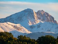 Snowy Corno Grande peak (Gran Sasso d’Italia and Monti della Laga National Park) is seen after a snowfall from Ocre (L’Aquila), Italy, on Se...