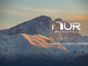 Snowy Corno Grande peak (Gran Sasso d’Italia and Monti della Laga National Park) is seen after a snowfall from Ocre (L’Aquila), Italy, on Se...