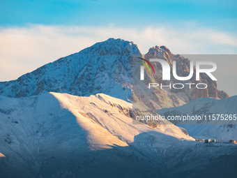 Snowy Corno Grande peak (Gran Sasso d’Italia and Monti della Laga National Park) is seen after a snowfall from Ocre (L’Aquila), Italy, on Se...