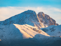 Snowy Corno Grande peak (Gran Sasso d’Italia and Monti della Laga National Park) is seen after a snowfall from Ocre (L’Aquila), Italy, on Se...