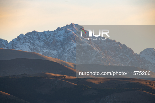 Snowy Monte Prena peak (Gran Sasso d’Italia and Monti della Laga National Park) is seen after a snowfall from Ocre (L’Aquila), Italy, on Sep...