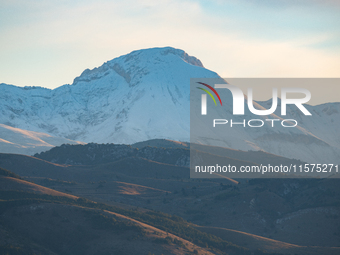 Monte Camicia peak (Gran Sasso d’Italia and Monti della Laga National Park) is seen after a snowfall from Ocre (L’Aquila), Italy, on Septemb...