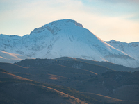 Monte Camicia peak (Gran Sasso d’Italia and Monti della Laga National Park) is seen after a snowfall from Ocre (L’Aquila), Italy, on Septemb...