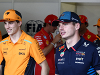 Lando Norris of McLaren and Max Verstappen of Red Bull Racing ahead of the Formula 1 Grand Prix of Azerbaijan at Baku City Circuit in Baku,...