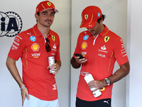 Charles Leclerc and Carlos Sainz of Ferrari ahead of the Formula 1 Grand Prix of Azerbaijan at Baku City Circuit in Baku, Azerbaijan on Sept...