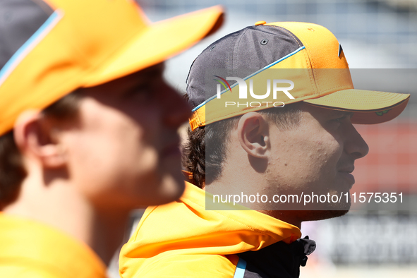 Oscar Piastri and Lando Norris of McLaren ahead of the Formula 1 Grand Prix of Azerbaijan at Baku City Circuit in Baku, Azerbaijan on Septem...