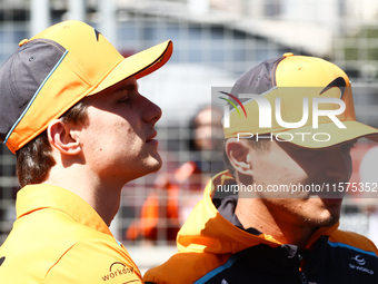 Oscar Piastri and Lando Norris of McLaren ahead of the Formula 1 Grand Prix of Azerbaijan at Baku City Circuit in Baku, Azerbaijan on Septem...