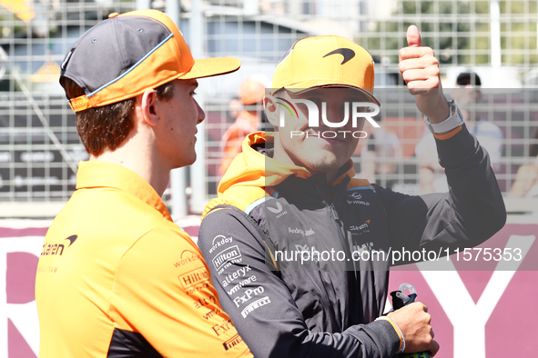 Oscar Piastri and Lando Norris of McLaren ahead of the Formula 1 Grand Prix of Azerbaijan at Baku City Circuit in Baku, Azerbaijan on Septem...