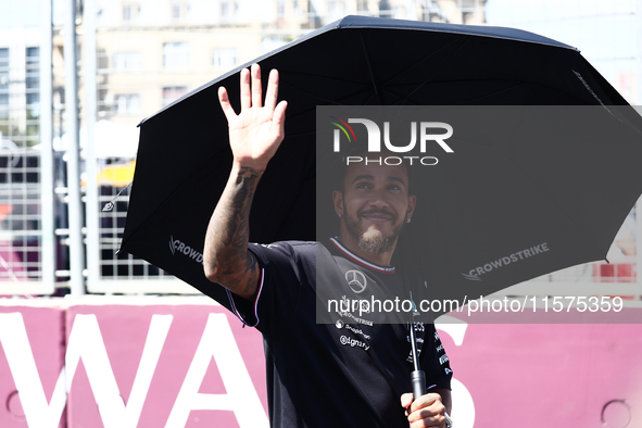 Lewis Hamilton of Mercedes ahead of the Formula 1 Grand Prix of Azerbaijan at Baku City Circuit in Baku, Azerbaijan on September 15, 2024. 