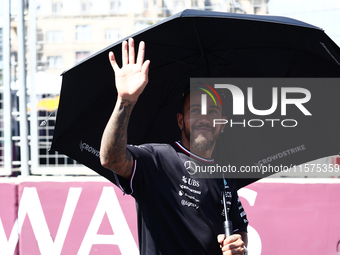 Lewis Hamilton of Mercedes ahead of the Formula 1 Grand Prix of Azerbaijan at Baku City Circuit in Baku, Azerbaijan on September 15, 2024. (