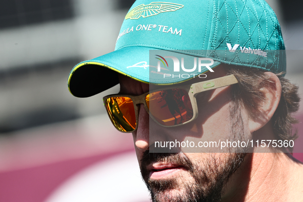 Fernando Alonso of Aston Martin Aramco ahead of the Formula 1 Grand Prix of Azerbaijan at Baku City Circuit in Baku, Azerbaijan on September...