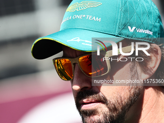 Fernando Alonso of Aston Martin Aramco ahead of the Formula 1 Grand Prix of Azerbaijan at Baku City Circuit in Baku, Azerbaijan on September...