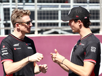 Nico Hulkenberg and Oliver Bearman of Haas ahead of the Formula 1 Grand Prix of Azerbaijan at Baku City Circuit in Baku, Azerbaijan on Septe...