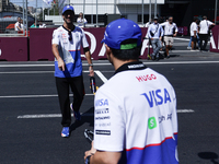 Daniel Ricciardo and Yuki Tsunoda of RB ahead of the Formula 1 Grand Prix of Azerbaijan at Baku City Circuit in Baku, Azerbaijan on Septembe...