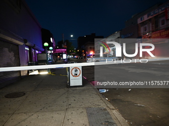 Police guard the crime scene. An unidentified man is fatally stabbed in Brooklyn, New York, United States, on September 15, 2024. On Sunday...