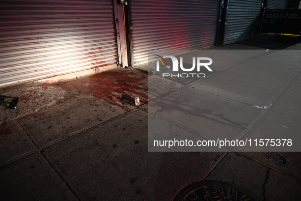 Blood at the scene. An unidentified man is fatally stabbed in Brooklyn, New York, United States, on September 15, 2024. On Sunday morning at...