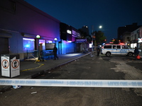 Police guard the scene. An unidentified man is fatally stabbed in Brooklyn, New York, United States, on September 15, 2024. On Sunday mornin...