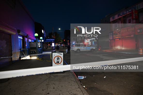 Police guard the scene. An unidentified man is fatally stabbed in Brooklyn, New York, United States, on September 15, 2024. On Sunday mornin...