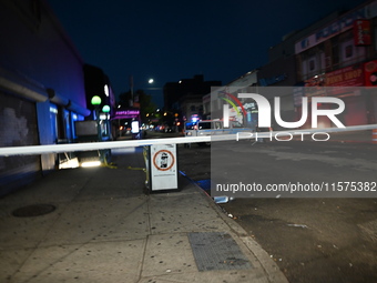 Police guard the scene. An unidentified man is fatally stabbed in Brooklyn, New York, United States, on September 15, 2024. On Sunday mornin...