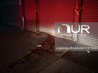 Blood at the scene. An unidentified man is fatally stabbed in Brooklyn, New York, United States, on September 15, 2024. On Sunday morning at...