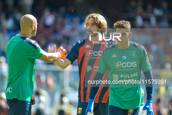 Stefanos Tsitsipas on the pitch with Genoa for the warm-up during the Serie A ENILIVE 24/25 match between Genoa CFC and AS Roma at Stadio Lu...