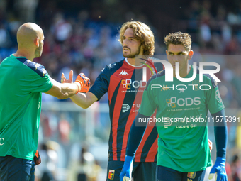 Stefanos Tsitsipas on the pitch with Genoa for the warm-up during the Serie A ENILIVE 24/25 match between Genoa CFC and AS Roma at Stadio Lu...