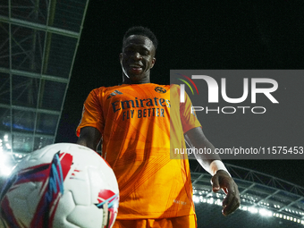 Vinicius Junior left winger of Real Madrid and Brazil during the La Liga match between Real Sociedad de Futbol and Real Madrid CF at Reale A...