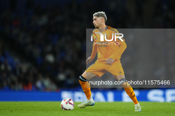 Federico Valverde central midfield of Real Madrid and Uruguay during the La Liga match between Real Sociedad de Futbol and Real Madrid CF at...