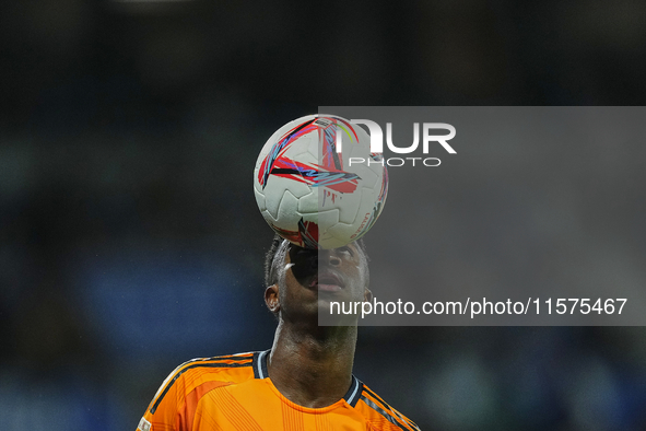 Vinicius Junior left winger of Real Madrid and Brazil during the La Liga match between Real Sociedad de Futbol and Real Madrid CF at Reale A...