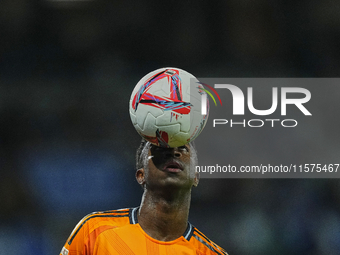 Vinicius Junior left winger of Real Madrid and Brazil during the La Liga match between Real Sociedad de Futbol and Real Madrid CF at Reale A...