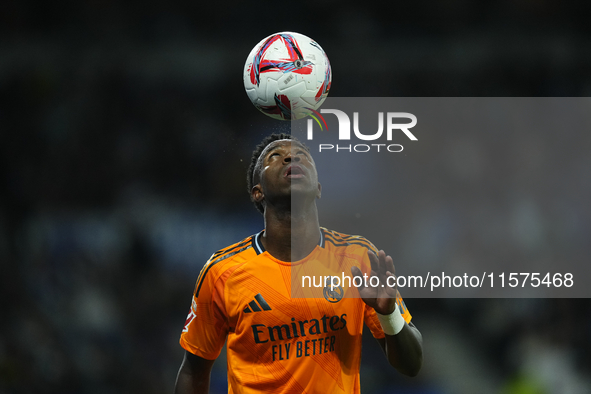 Vinicius Junior left winger of Real Madrid and Brazil during the La Liga match between Real Sociedad de Futbol and Real Madrid CF at Reale A...