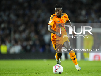 Vinicius Junior left winger of Real Madrid and Brazil in action during the La Liga match between Real Sociedad de Futbol and Real Madrid CF...