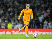 Federico Valverde central midfield of Real Madrid and Uruguay in action during the La Liga match between Real Sociedad de Futbol and Real Ma...