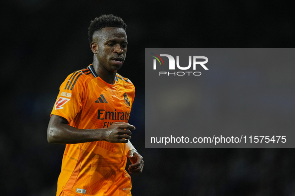 Vinicius Junior left winger of Real Madrid and Brazil during the La Liga match between Real Sociedad de Futbol and Real Madrid CF at Reale A...