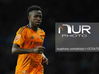 Vinicius Junior left winger of Real Madrid and Brazil during the La Liga match between Real Sociedad de Futbol and Real Madrid CF at Reale A...