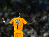 Vinicius Junior left winger of Real Madrid and Brazil celebrates after scoring his sides first goal during the La Liga match between Real So...